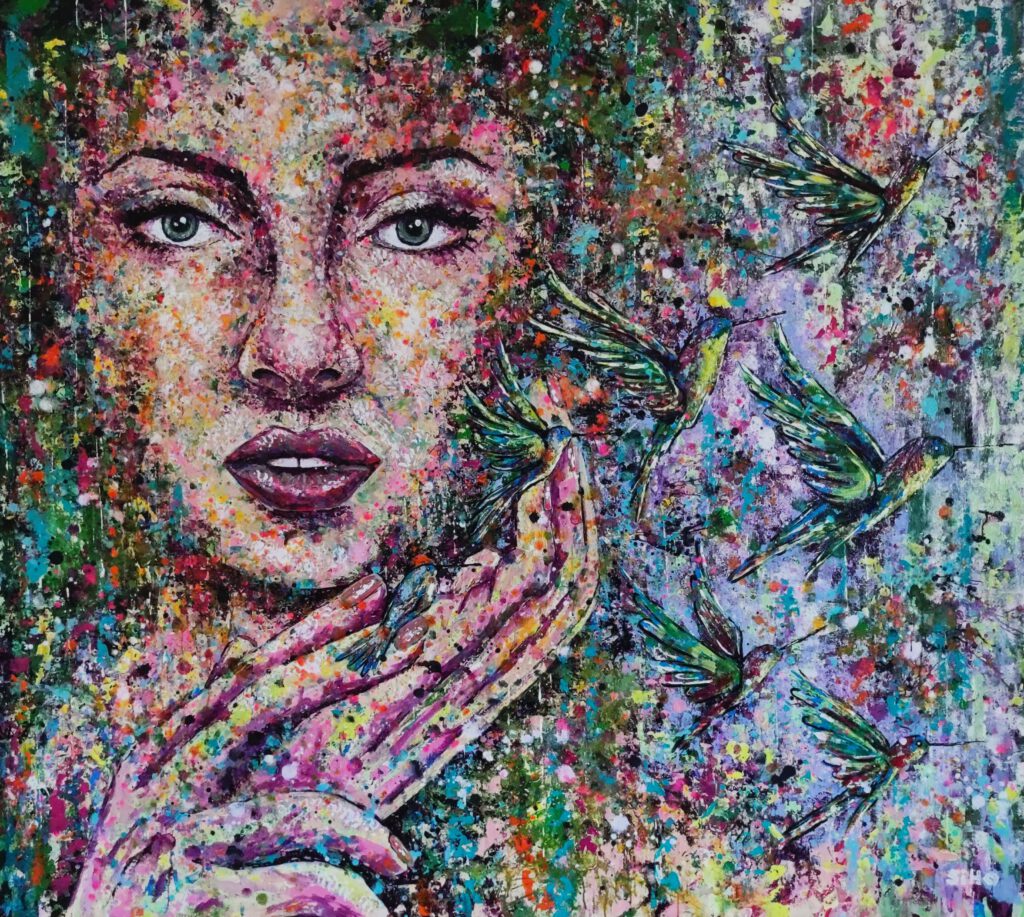 painting with acrylics portraitart hummingbirds siho_art