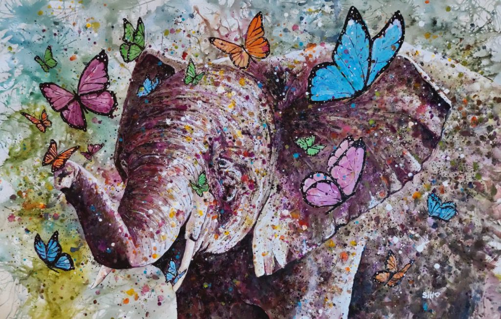 elephant butterflies acrylic painting siho_art