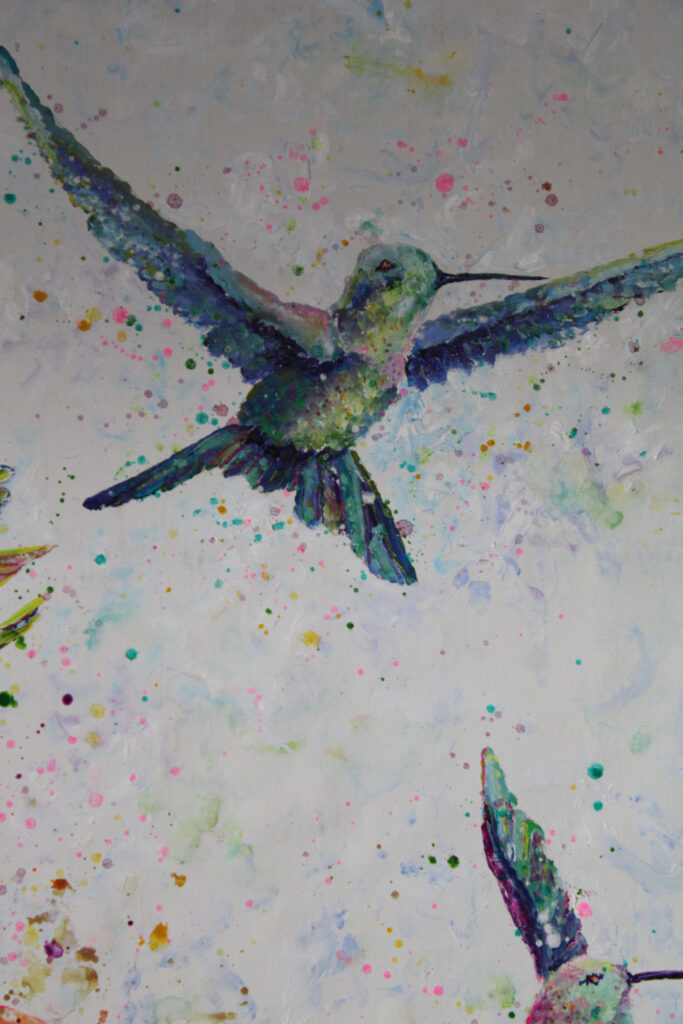 Hummingbirds Flowers Painting Acrylictechnique Silke Host