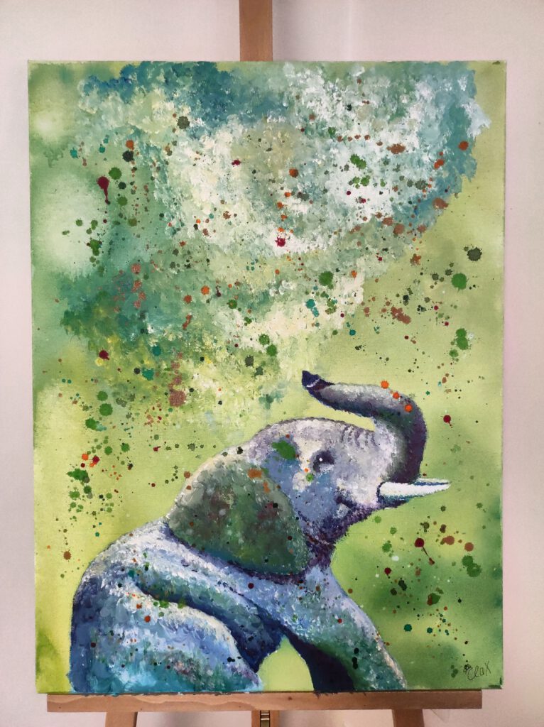 Technique acrylique éléphant peinture animalière Silke Host