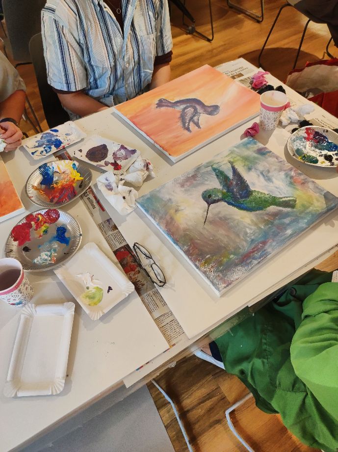Cours de peinture collective colibri art Silke Host