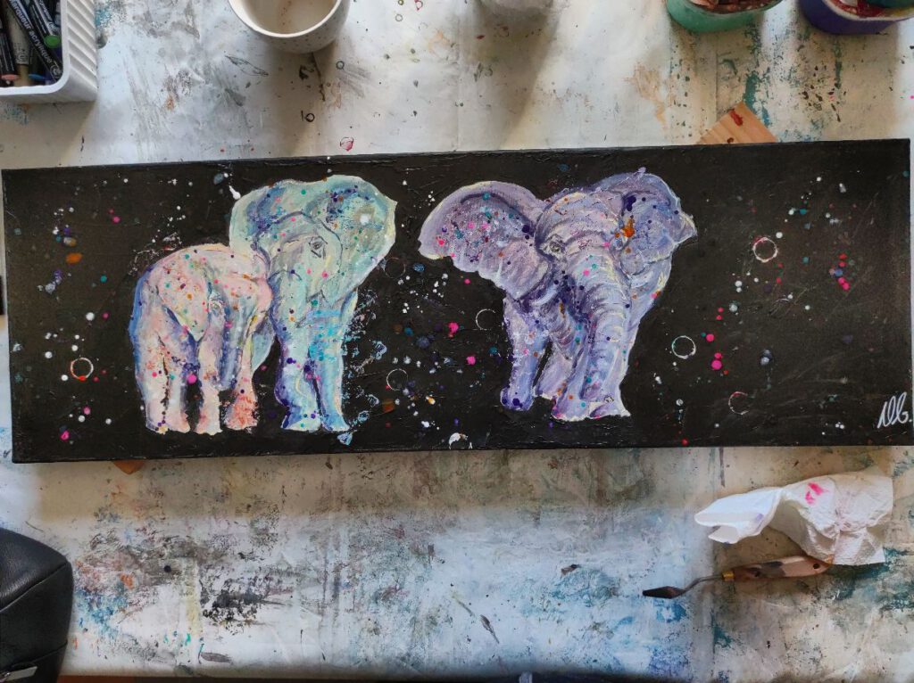 Technique acrylique éléphant peinture animalière Silke Host