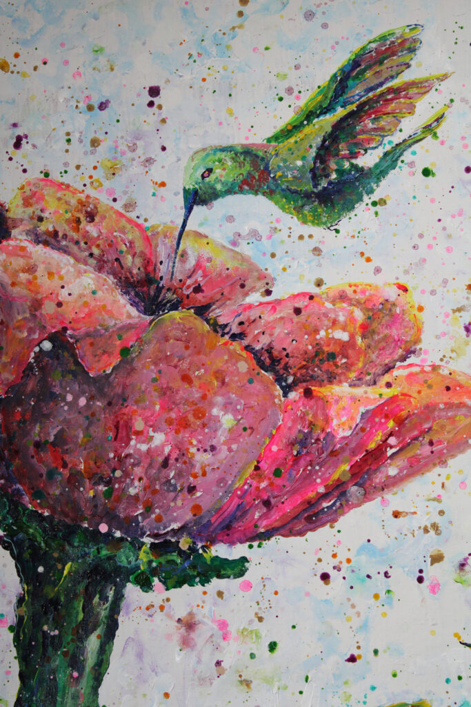 Hummingbirds Flowers Painting Acrylictechnique Silke Host