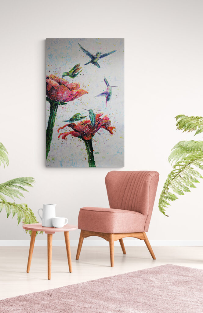 Hummingbirds Flowers Painting Acrylictechnique Silke Host