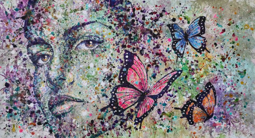 Colourful portrait butterflies acrylic painting siho_art