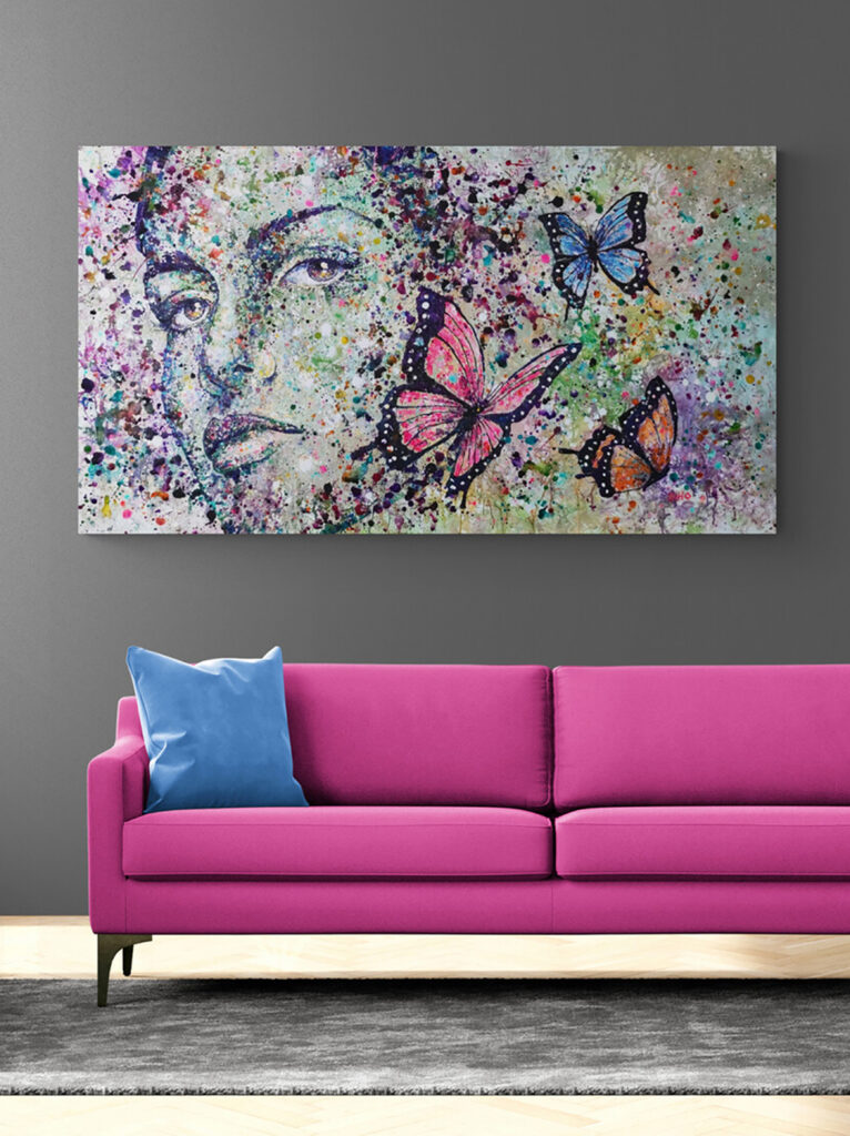Colourful portrait butterflies acrylic painting siho_art
