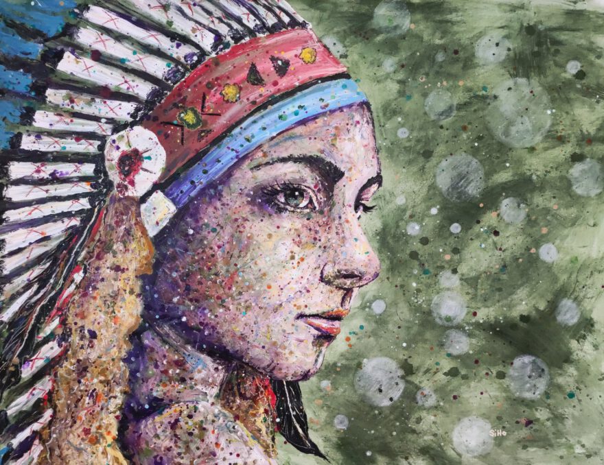 Abstract Acrylics Indian Painting Feather Headdress Silke Host