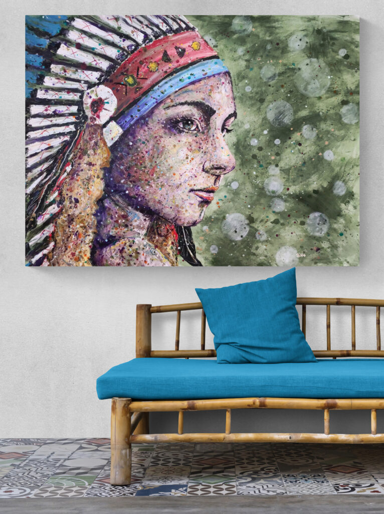Abstract Acrylics Indian Painting Feather Headdress Silke Host