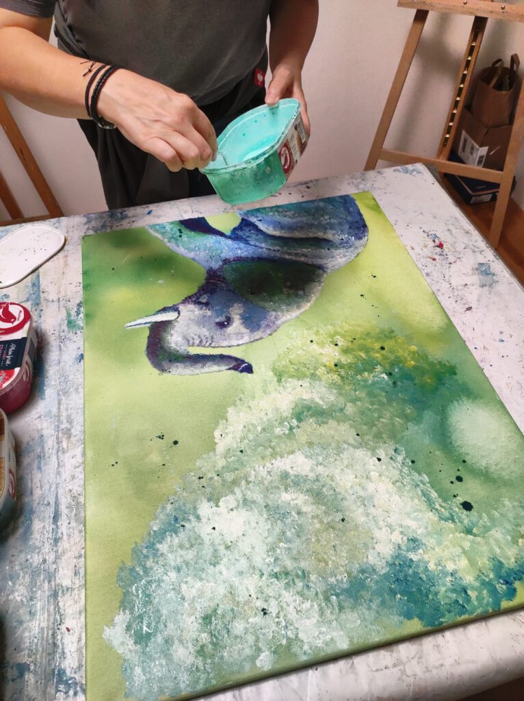 Technique acrylique éléphant peinture animalière Silke Host